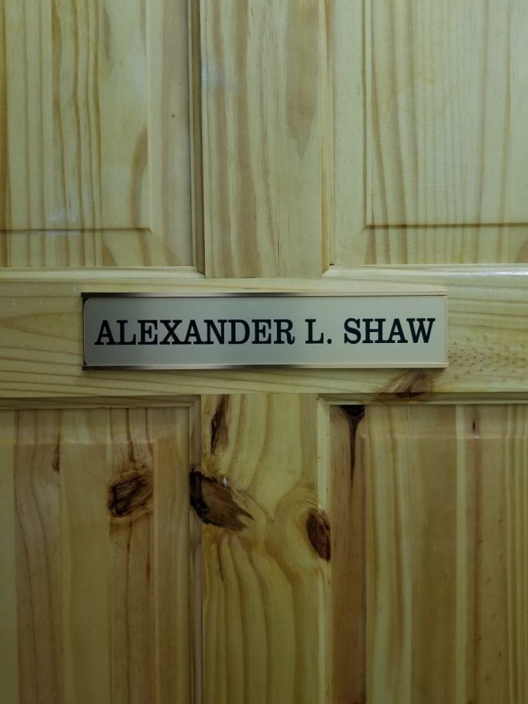 Alexander L. Shaw office nameplate